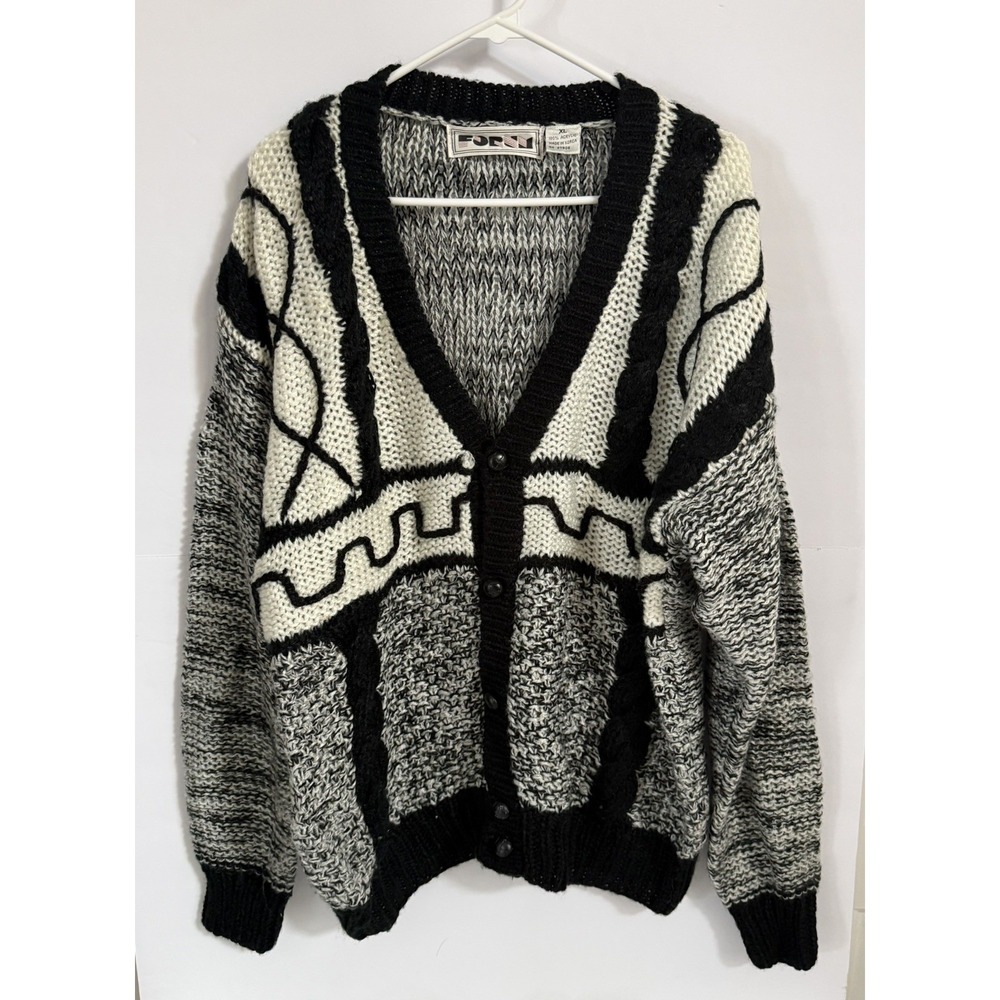 Vintage Forum Sweater XL Black White Button Down 80s Cosby Grandpacore Cardigan